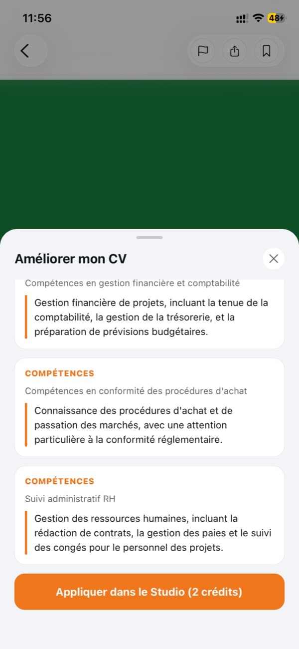Améliorer mon CV — application Find Job