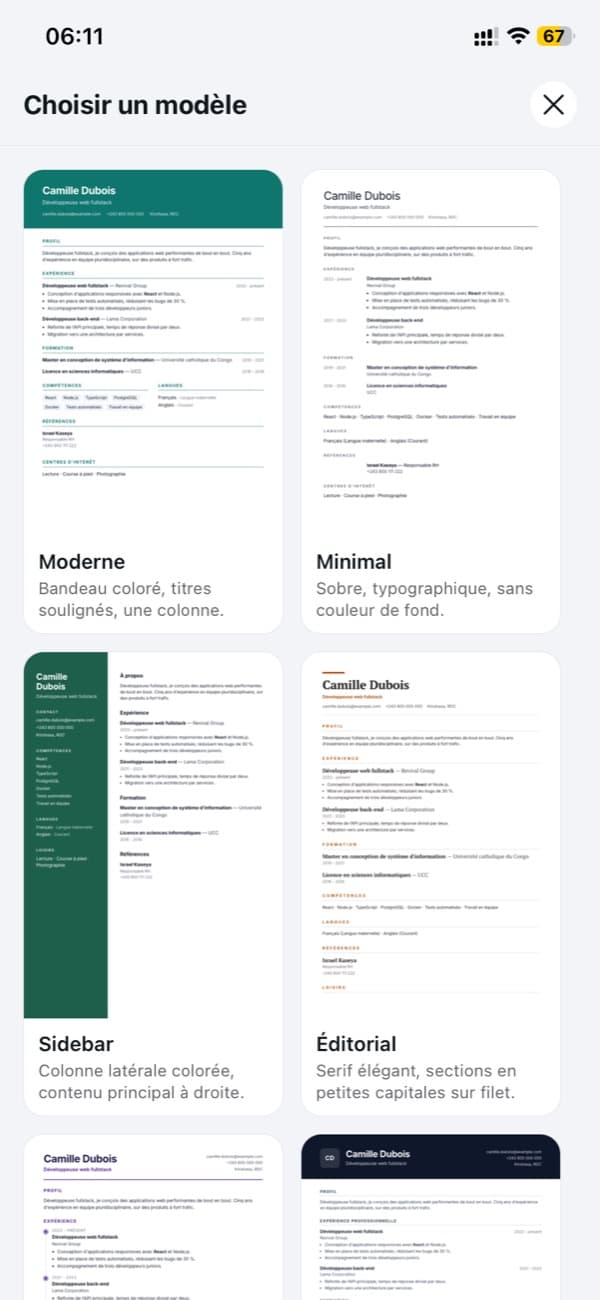Modèles de CV — application Find Job