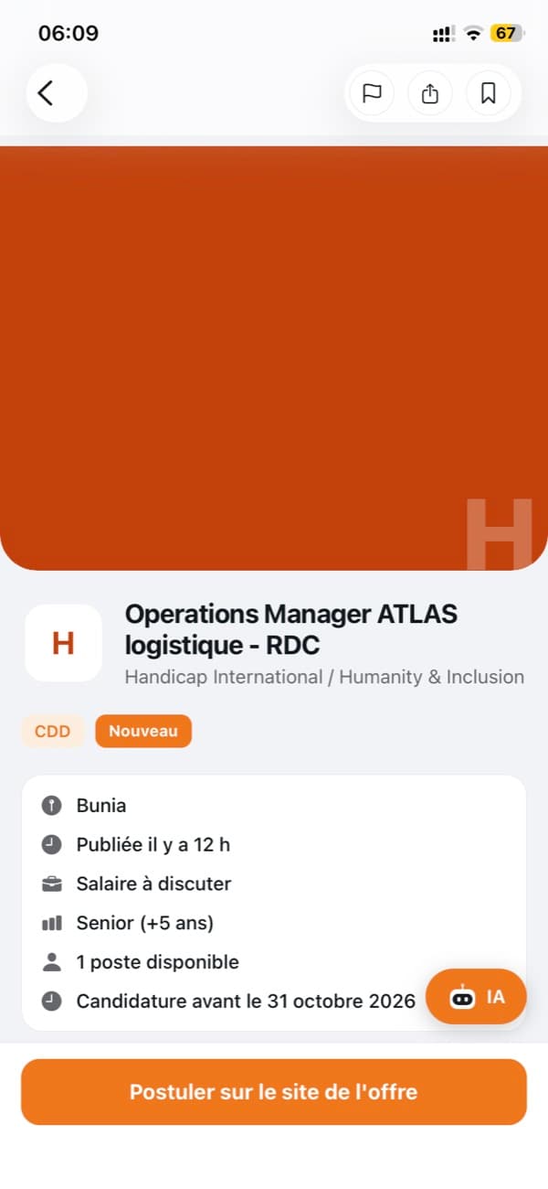 Détail de l'offre — application Find Job